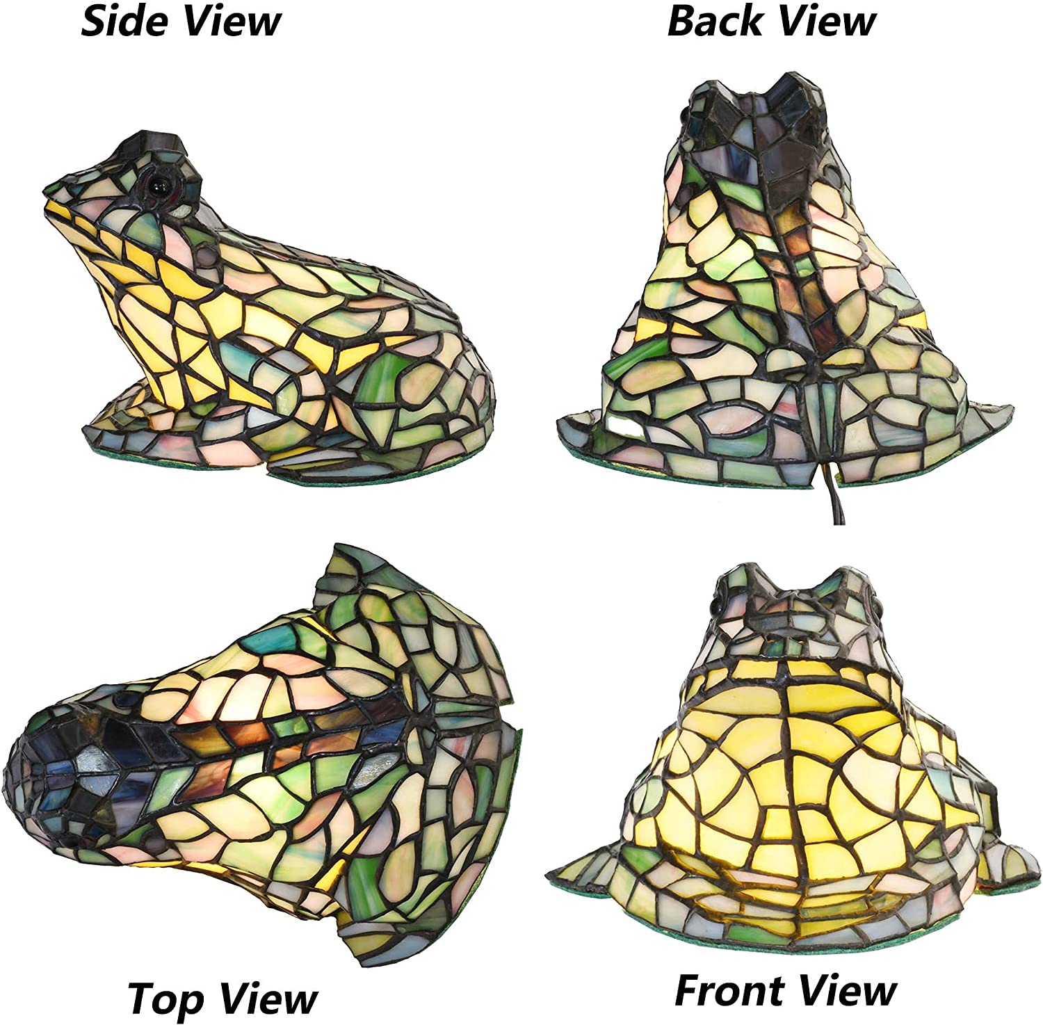 SHADY L10829 Frog Table Lamp Tiffany Style Stained Glass Accent Night Light for Home Décor Nursery Bedside (Multi-Colored)