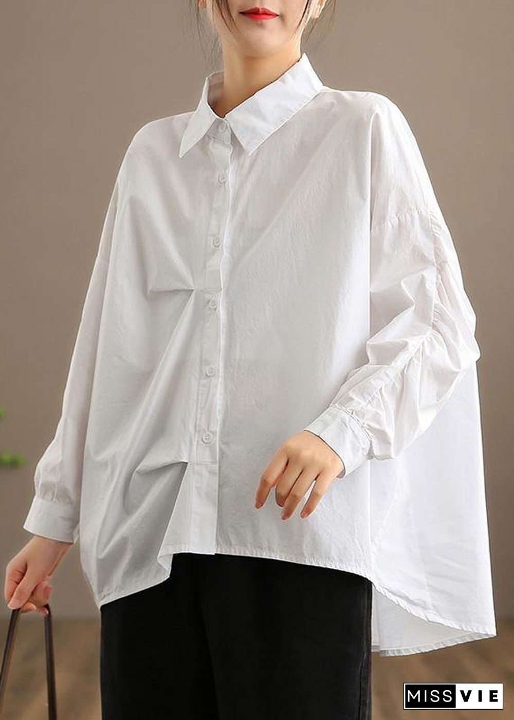 Style White Clothes For Women Lapel Button Down Midi Spring Blouses