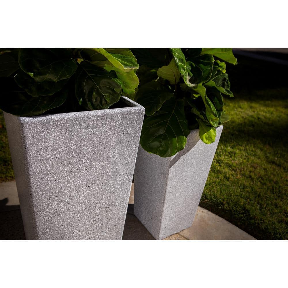 XBRAND 29 in. Tall and 24 in. Tall Grey Modern Nested Square Flower Concrete Pot Planter (Set of 2 Different Sizes) PL2915GR