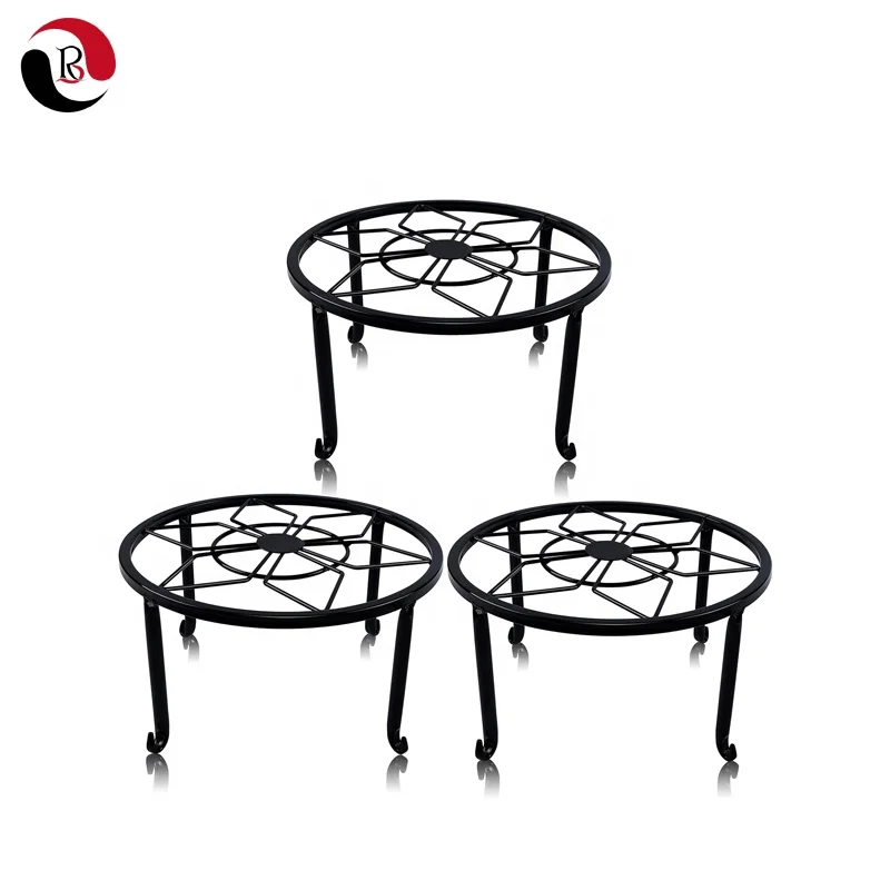 Factory Supply Indoor Outdoor Home Garden Heavy Duty Black Round Metal Plant Stand for Flower Pot