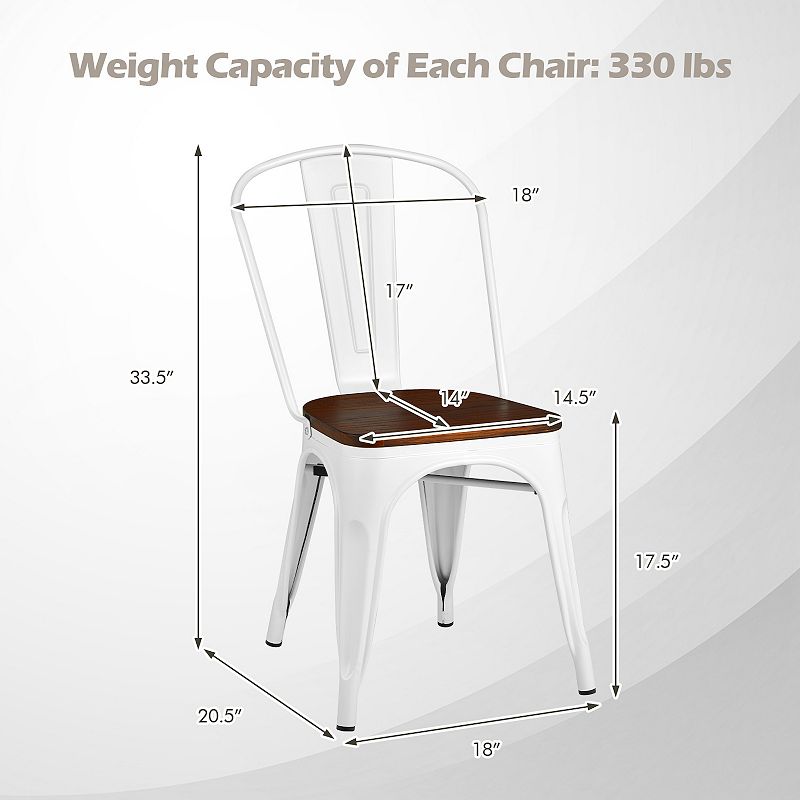 Set of 4 Tolix Style Metal Dining Wood Seat-White