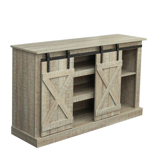 Farmhouse Sliding Barn Door TV Stand Media Console Table Storage Cabinet Wood for 65