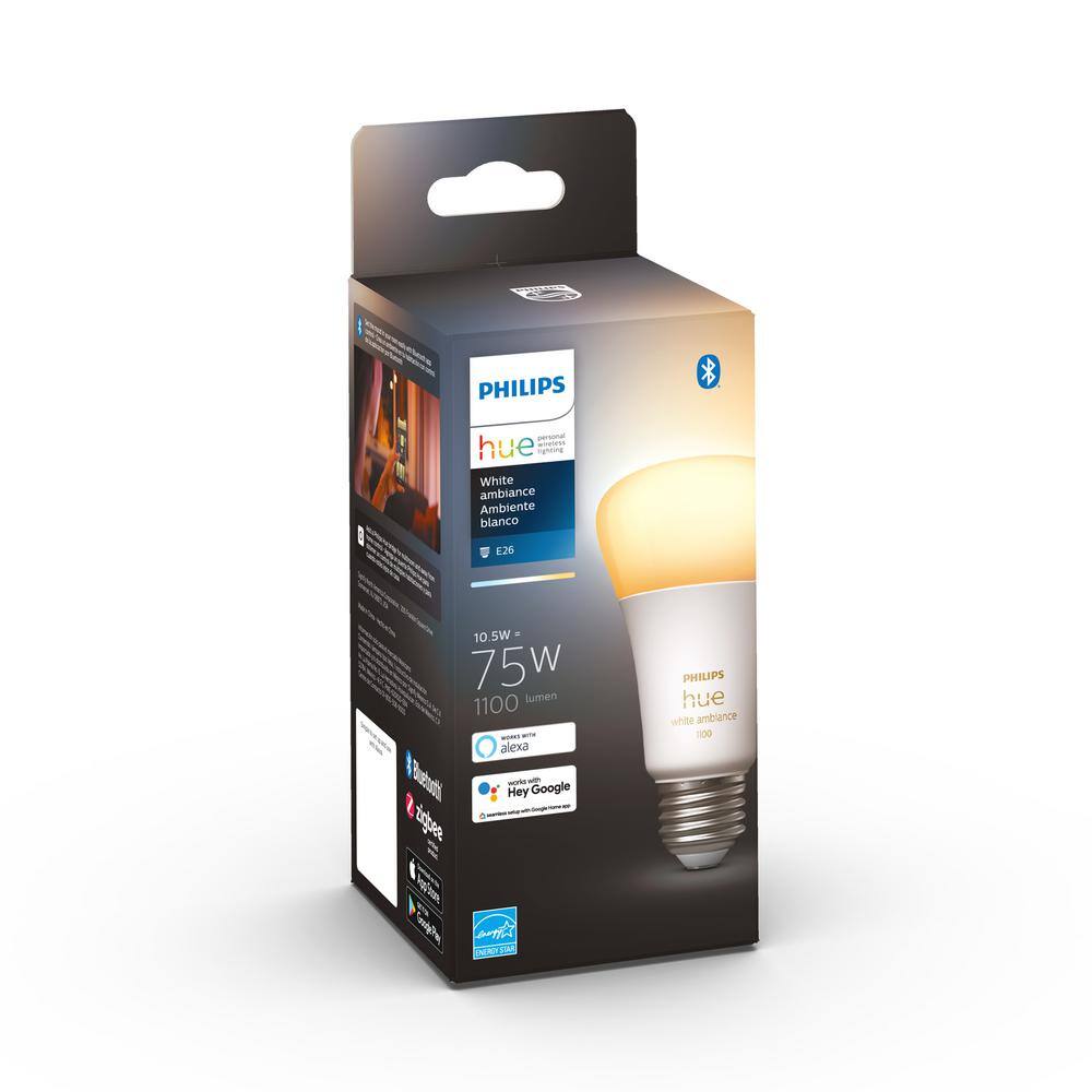 Philips Hue 75-Watt Equivalent A19 Smart LED Tuneable White Light Bulb with Bluetooth (1-Pack) 563239