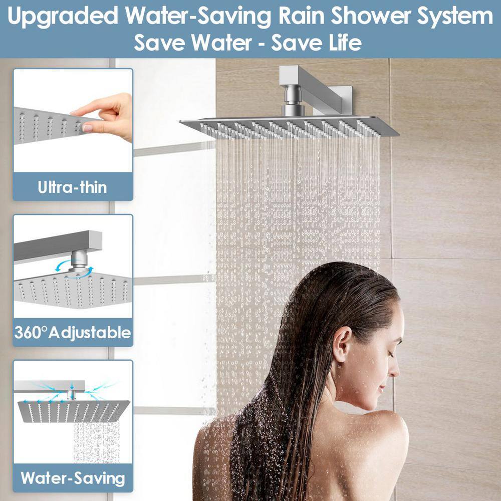 GRANDJOY Pressure Balance Shower 3-Spray Wall Mount 12 in. Fixed and Handheld Shower Head 2.5GPM in Brushed Nickel Valve Included GJSFS-1014-NK12