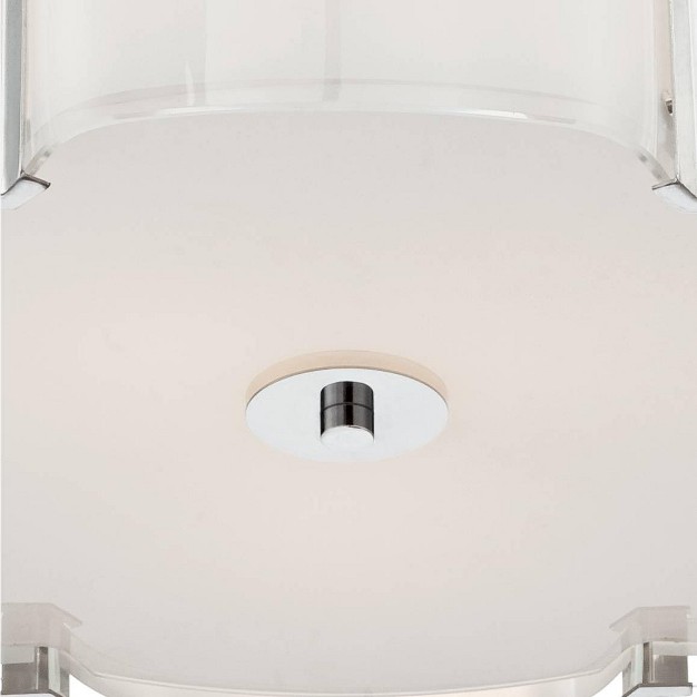 Wide Chrome 3 light White Glass Scalloped Edge Drum Shade For Bedroom House