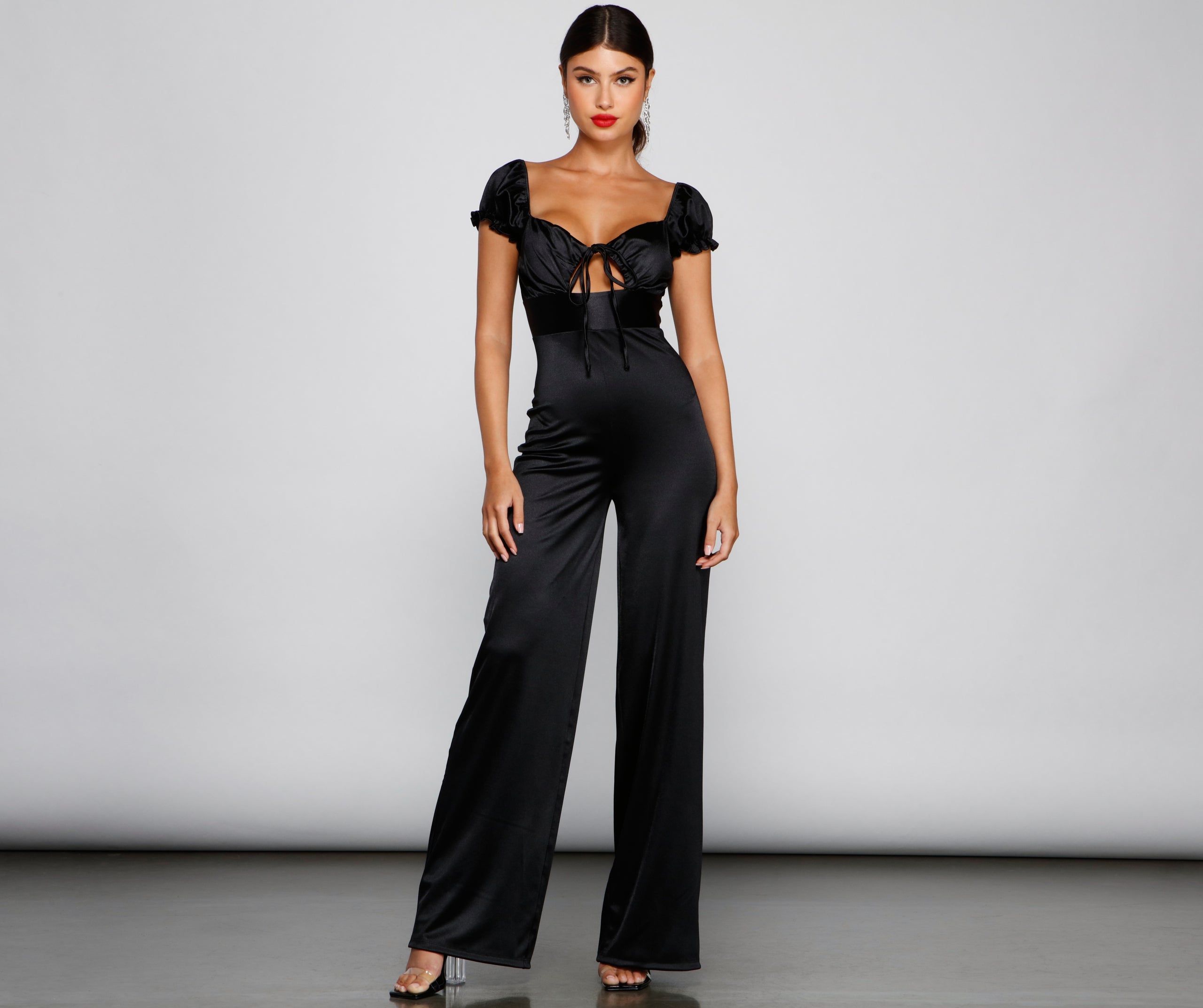 Sashay All Day Satin Cap Sleeve Tie-Front Jumpsuit