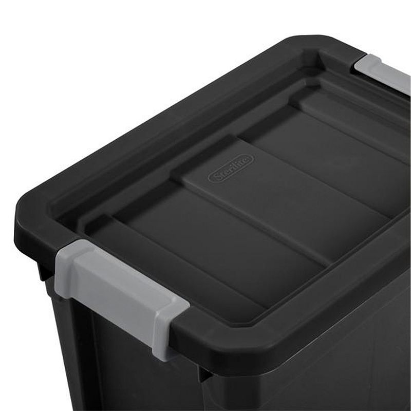 Sterilite 7.5 Gal Rugged Industrial Storage Totes w/ Latch Lids， Black (6 Pack)