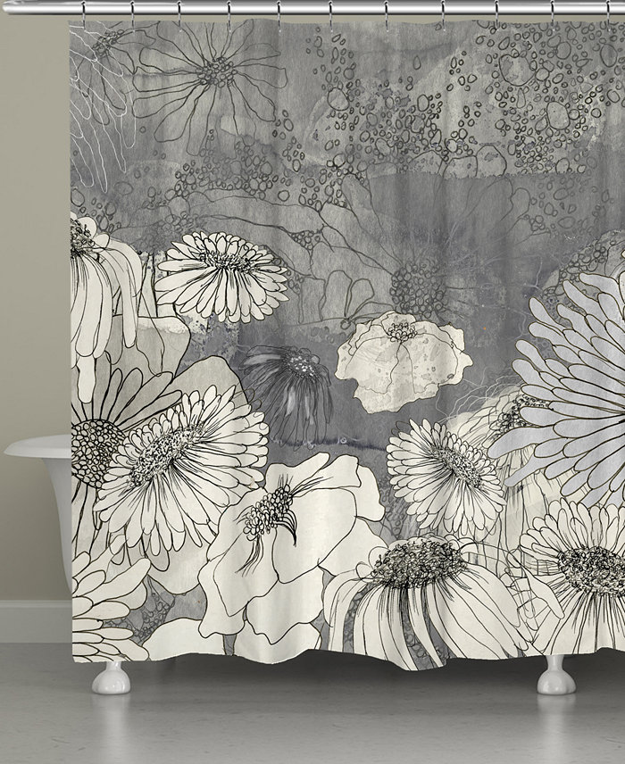 Laural Home Flowers On Grey Shower Curtain