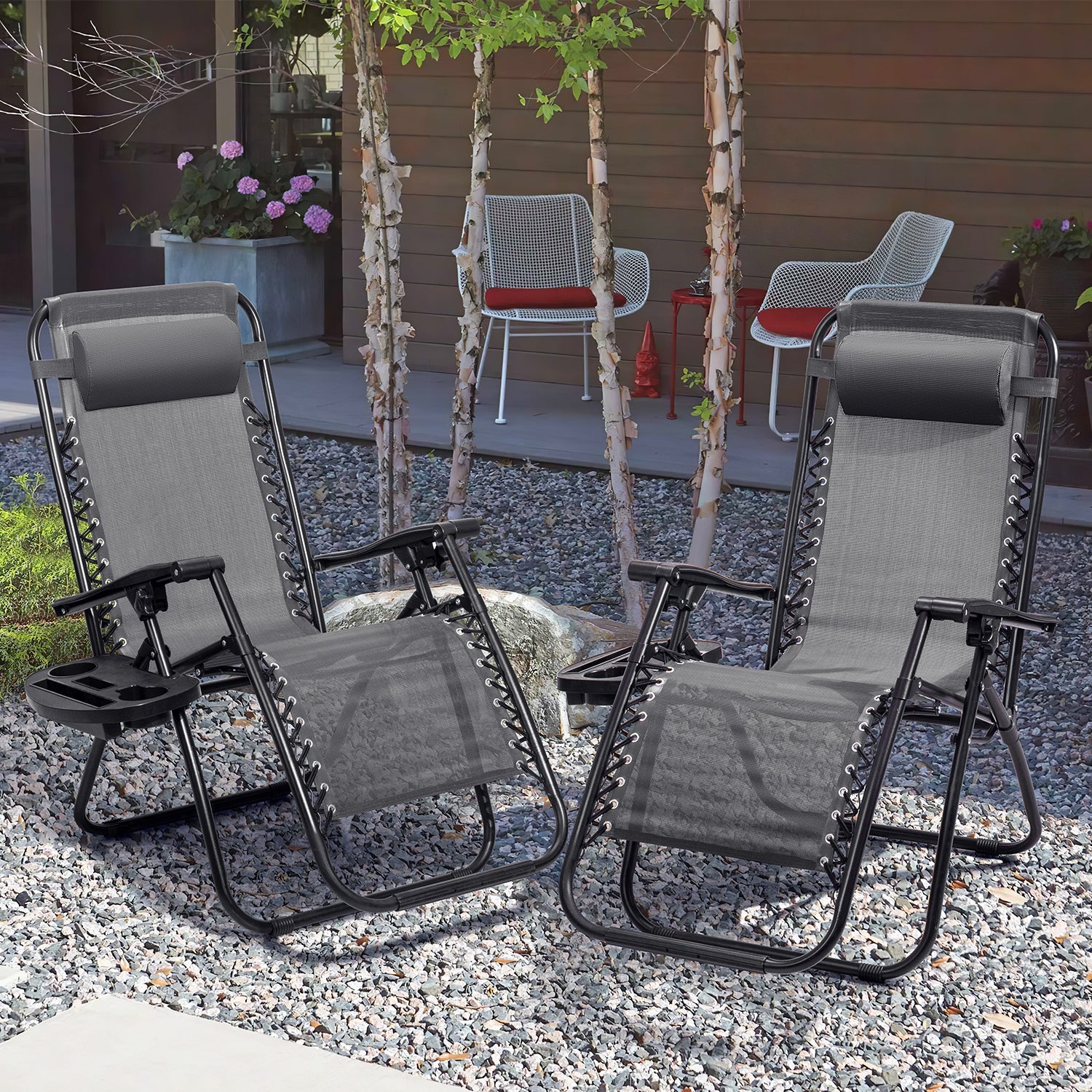 Vineego Zero Gravity Chair Camp Reclining Lounge Chairs Outdoor Lounge Patio Chair with Adjustable Pillow 2 Pack ( Gray)