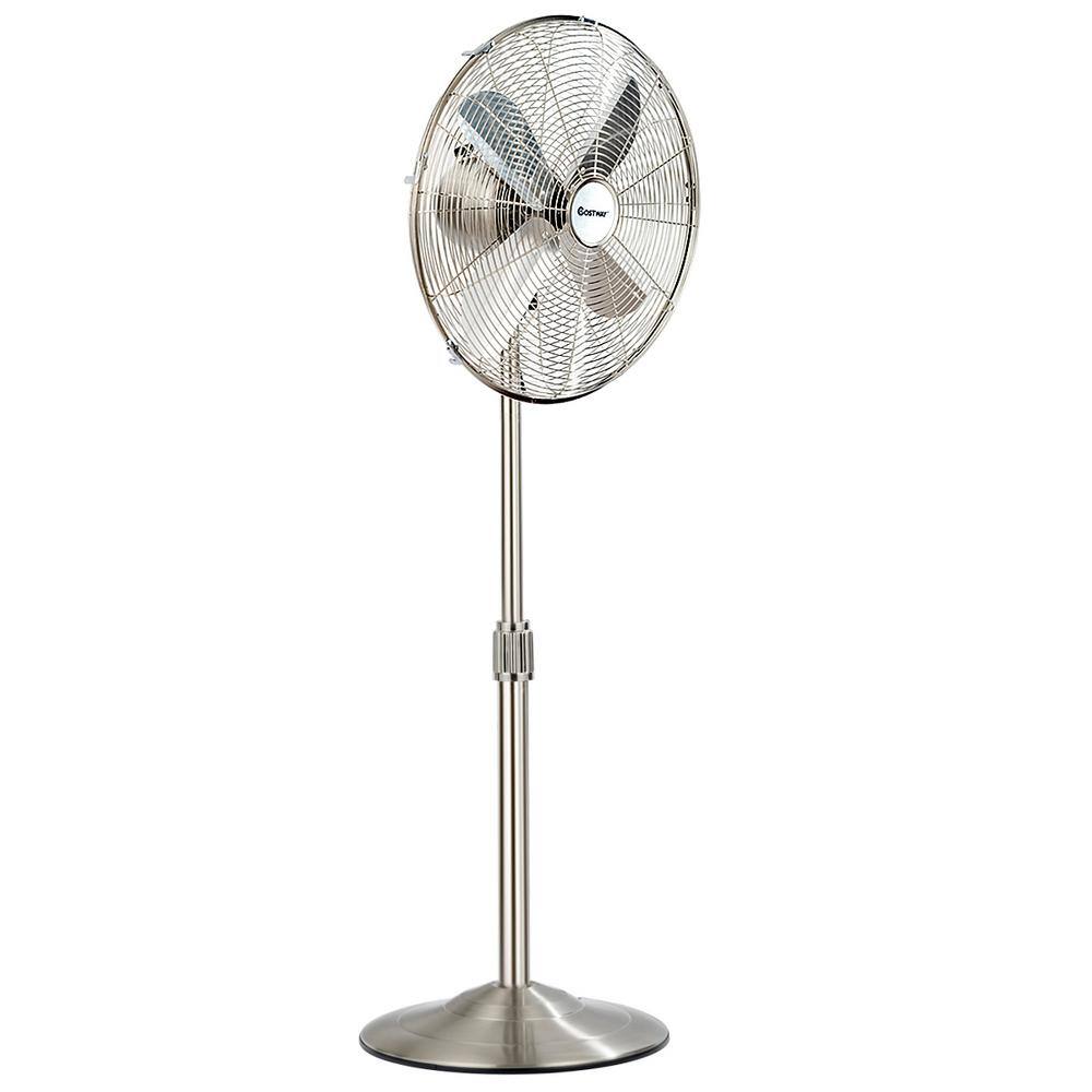 Costway Adjustable-Height 48.5 in. Metal Oscillating Pedestal Fan 3 Wind Speed with 4 Blades Sliver EP24533US-SL