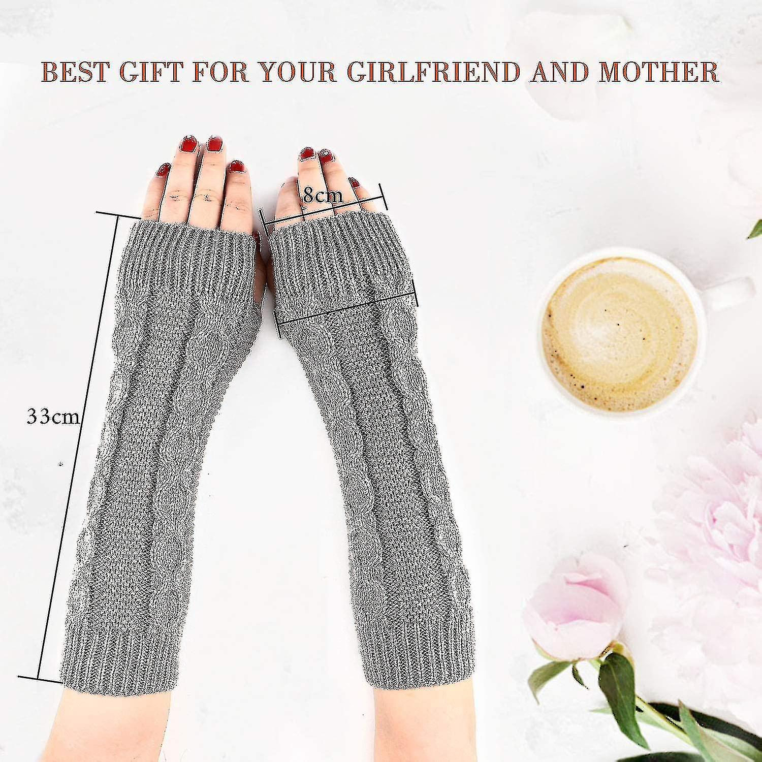 Women's Winter Half Gloves， 2 Pairs Of Warm Knitted Fingerless Arm Warmers Mittens