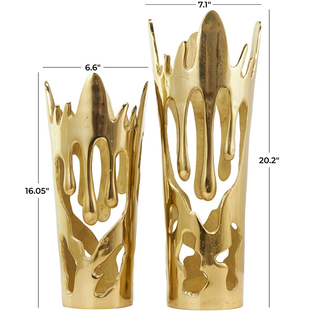 Silver  Gold or Black Aluminum Drip Vase with Melting Designed Body (Set of 2)