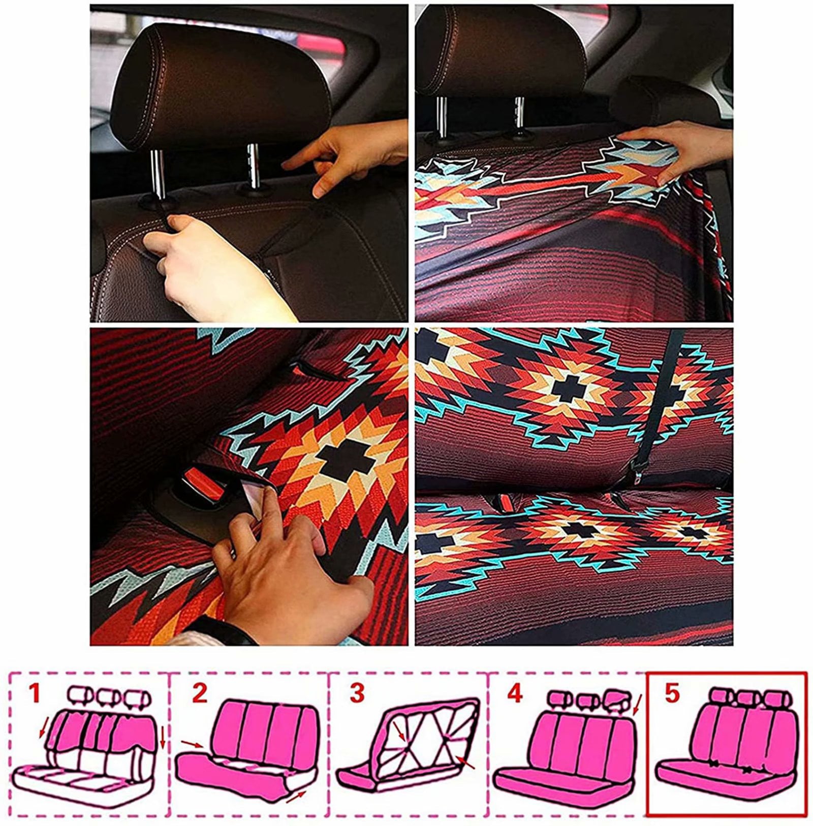 Xoenoiee Car Seat Covers 4 Pcs Full Set， Horse Unicorn Design Auto Front Seat and Rear Split Bench Seat Cover Auto Accessories Universal Fit