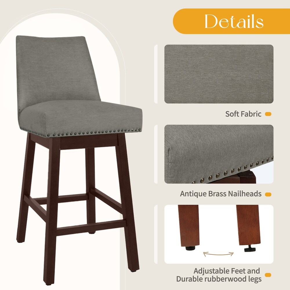 360 Degrees Swivel Upholstered Seat Bar Chairs Set of 2