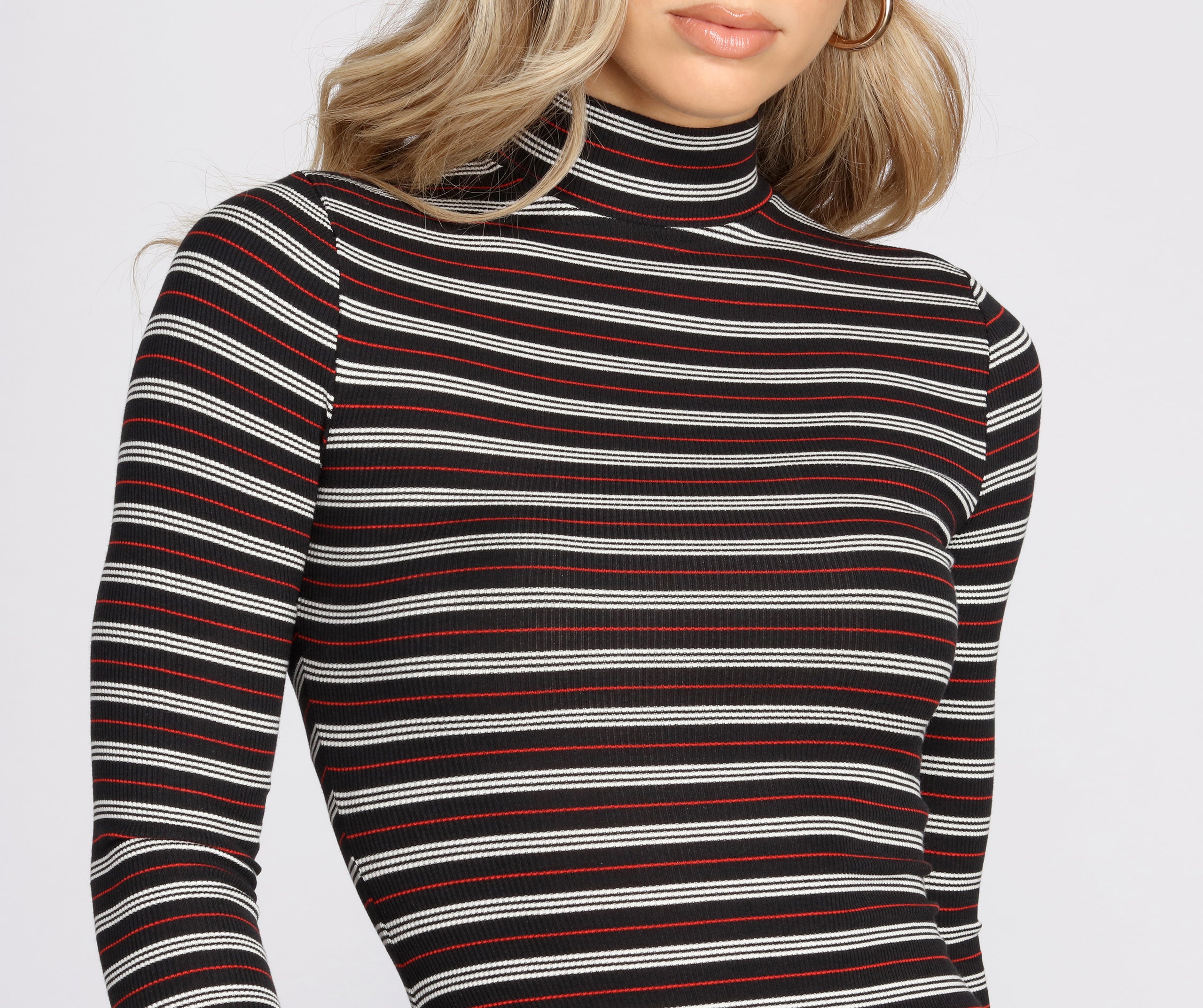 Stripe Right Mock Neck Mini Dress