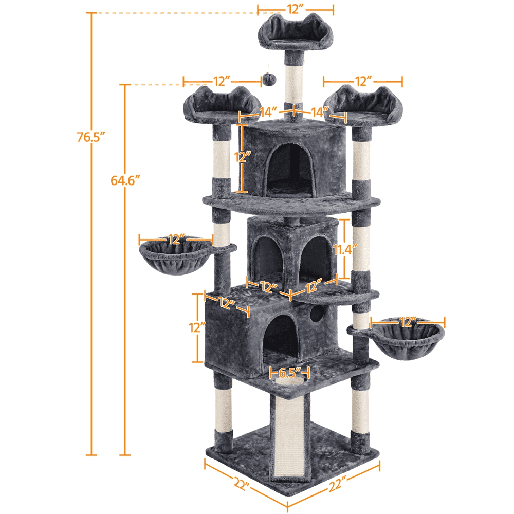 Yaheetech 76.5-inch Cat Tree Cat Tower with Condos， Dark Gray