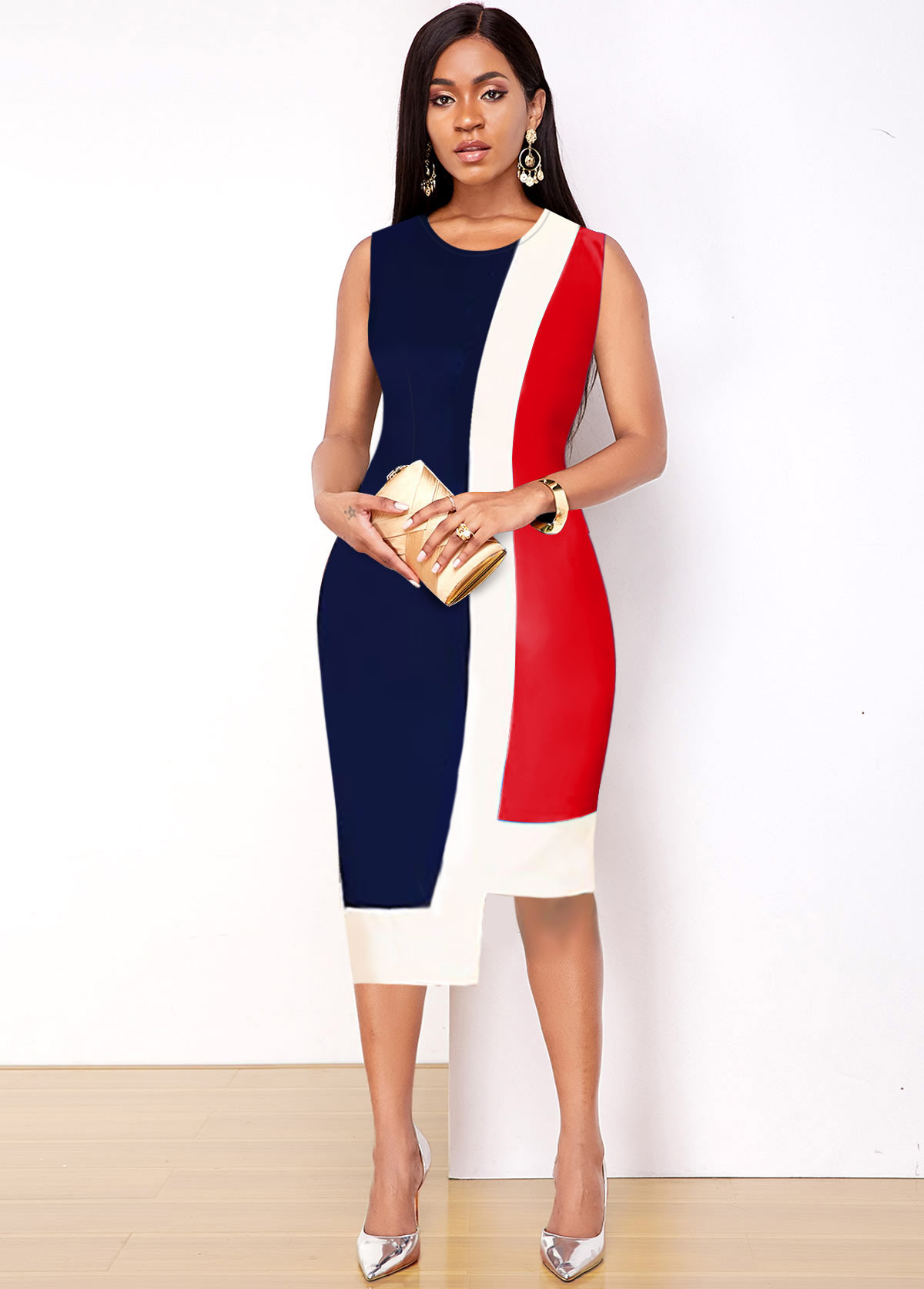 Asymmetric Hem Sleeveless Contrast Dress