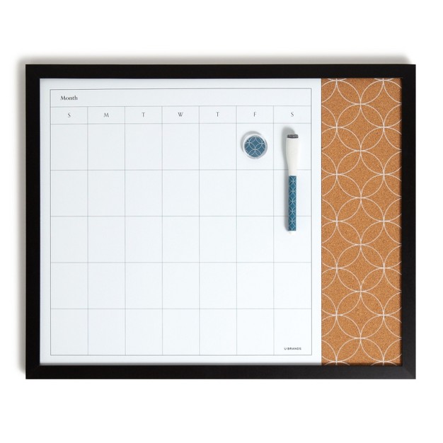 U Brands 16 x27 x27 x20 x27 x27 Flat Front Wood Frame Dry Erase Calendar Combination Board White