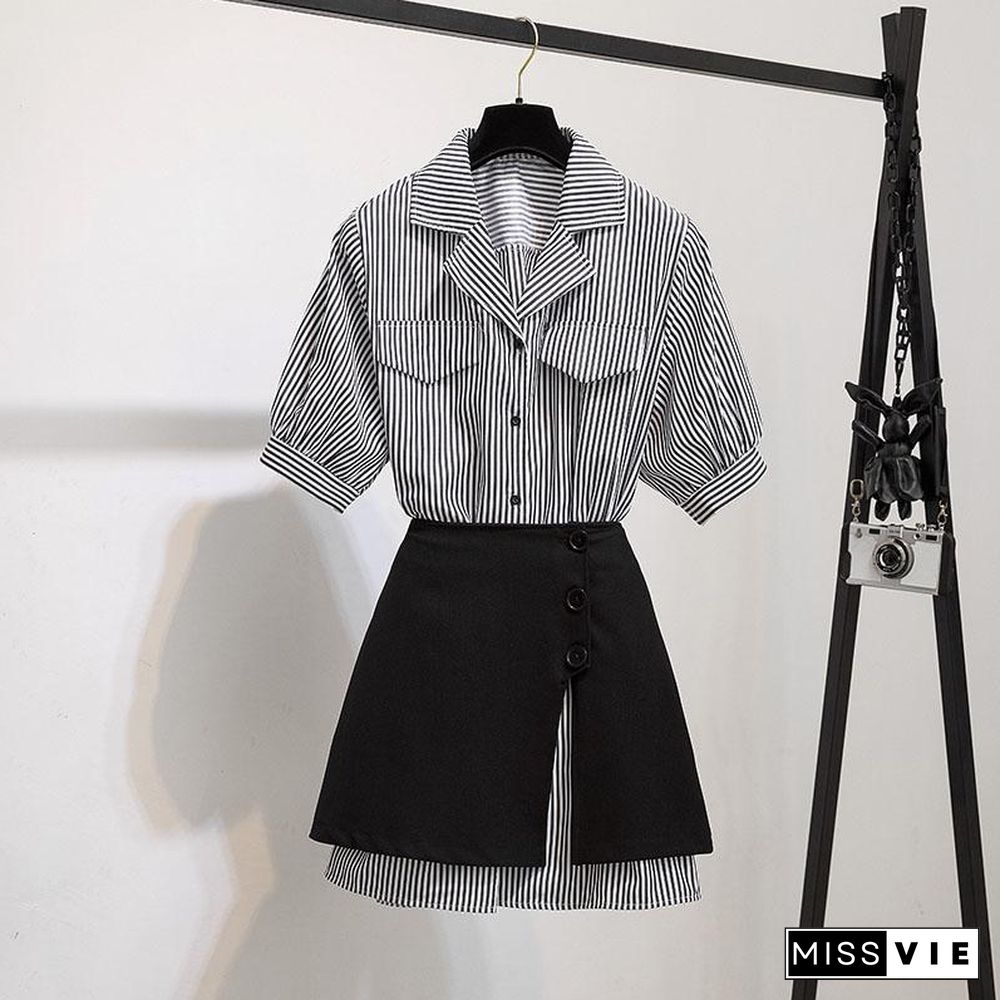 Fashion Stripe Blouse Two-Piece Set P11720