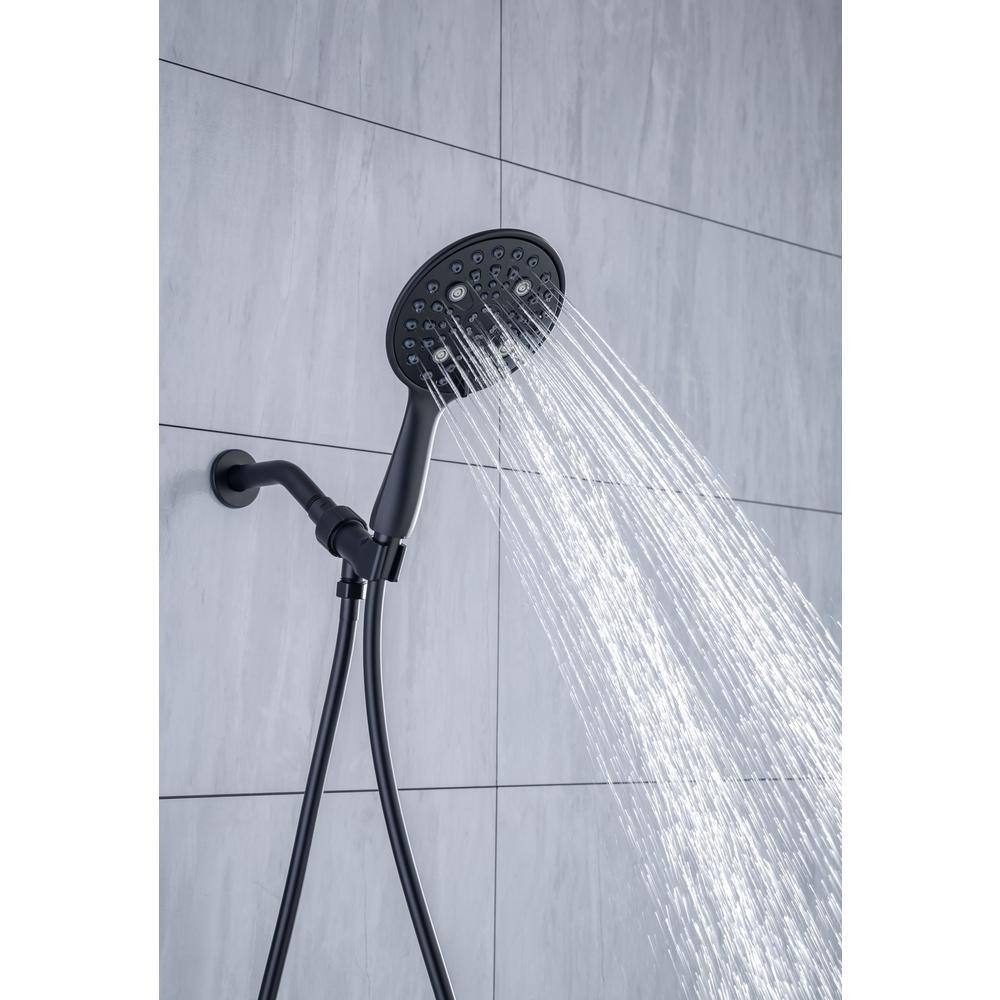 Mondawe Mondawell 6-Spray Patterns 6 in. Wall Mount Handheld Shower Head with Spout and Valve in Matte Black MA-D92102H-6