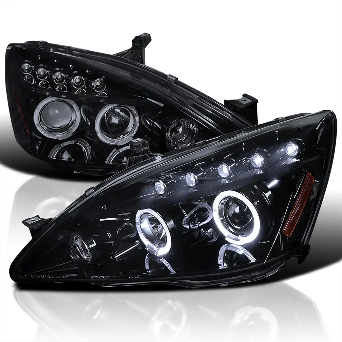 Spec-D Tuning Halo Projector Headlights Glossy Black Housing Smoke Lens Compatible with 2003-2007 Honda Accord 2/4Dr Left + Right Pair Headlamps Assembly