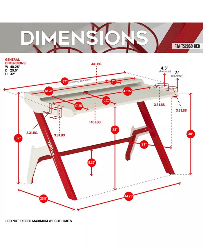 Techni Sport Ergonomic Computer Gaming Desk Workstation