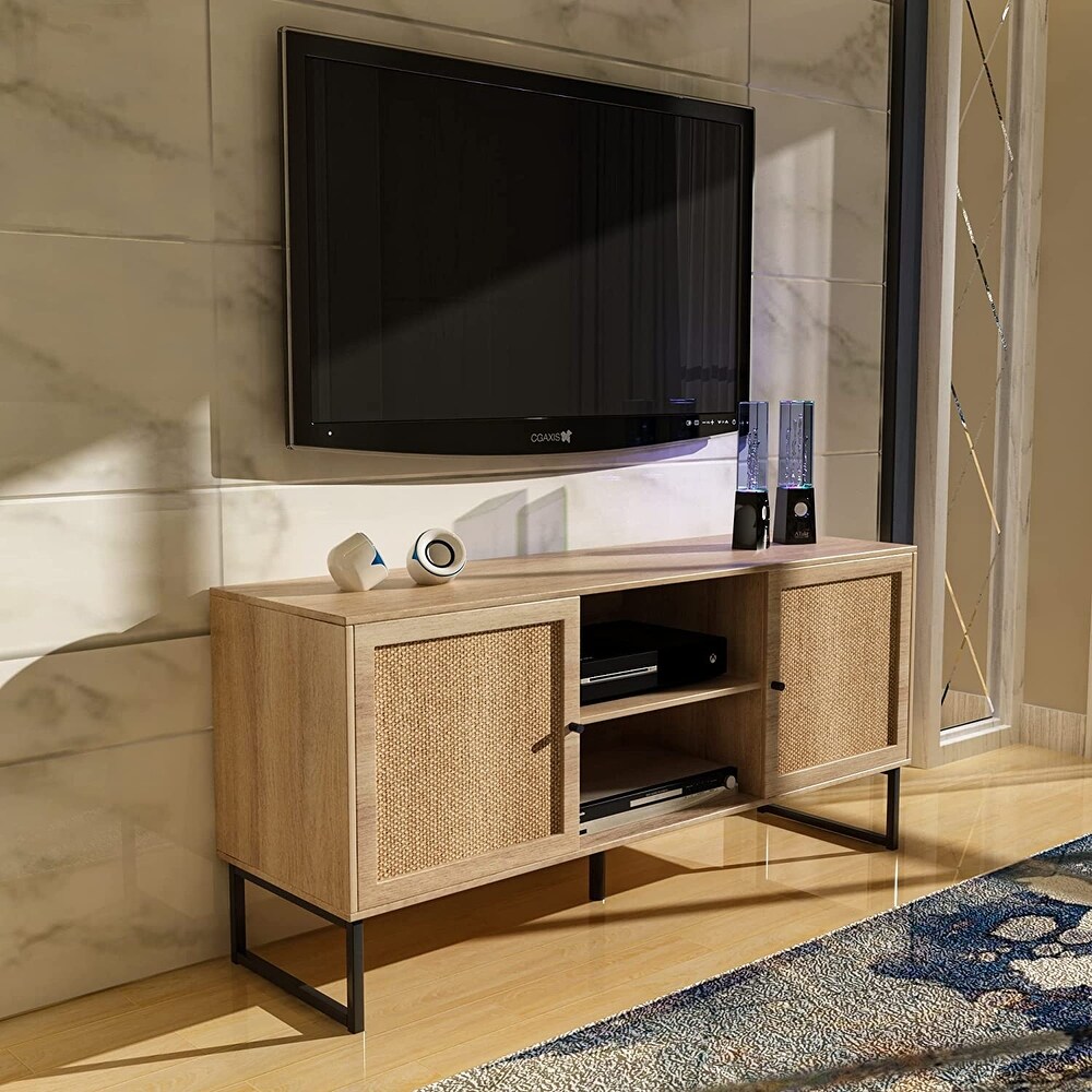 Wood TV Stand  Modern 70 inch TV Stand  Entertainment Center with Storage  High Gloss TV Cabinet for Living Room  White