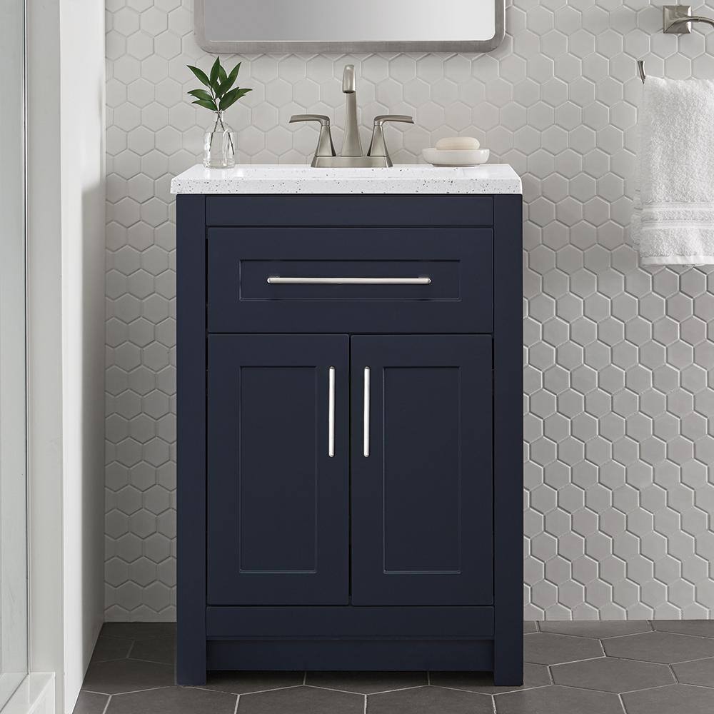 Home Decorators Collection Clady 24.5 in. W x 18.75 in. D Bath Vanity in Deep Blue with Cultured Marble Vanity Top in Silver Ash with White Sink HD2024P2-DB