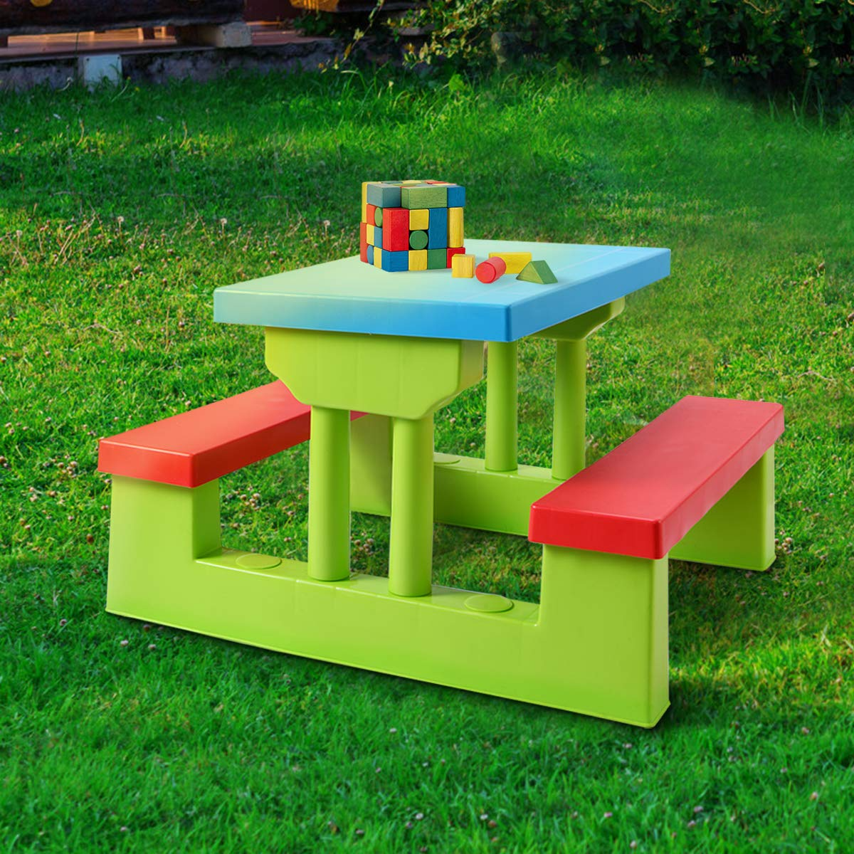 Costzon Kids Picnic Table, Indoor & Outdoor Table and Bench with Removable Umbrella