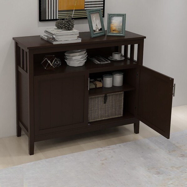 Wood Sideboard Storage Cabinet with Open Storage Shelf， Adjustable Shelf and Metal Handles