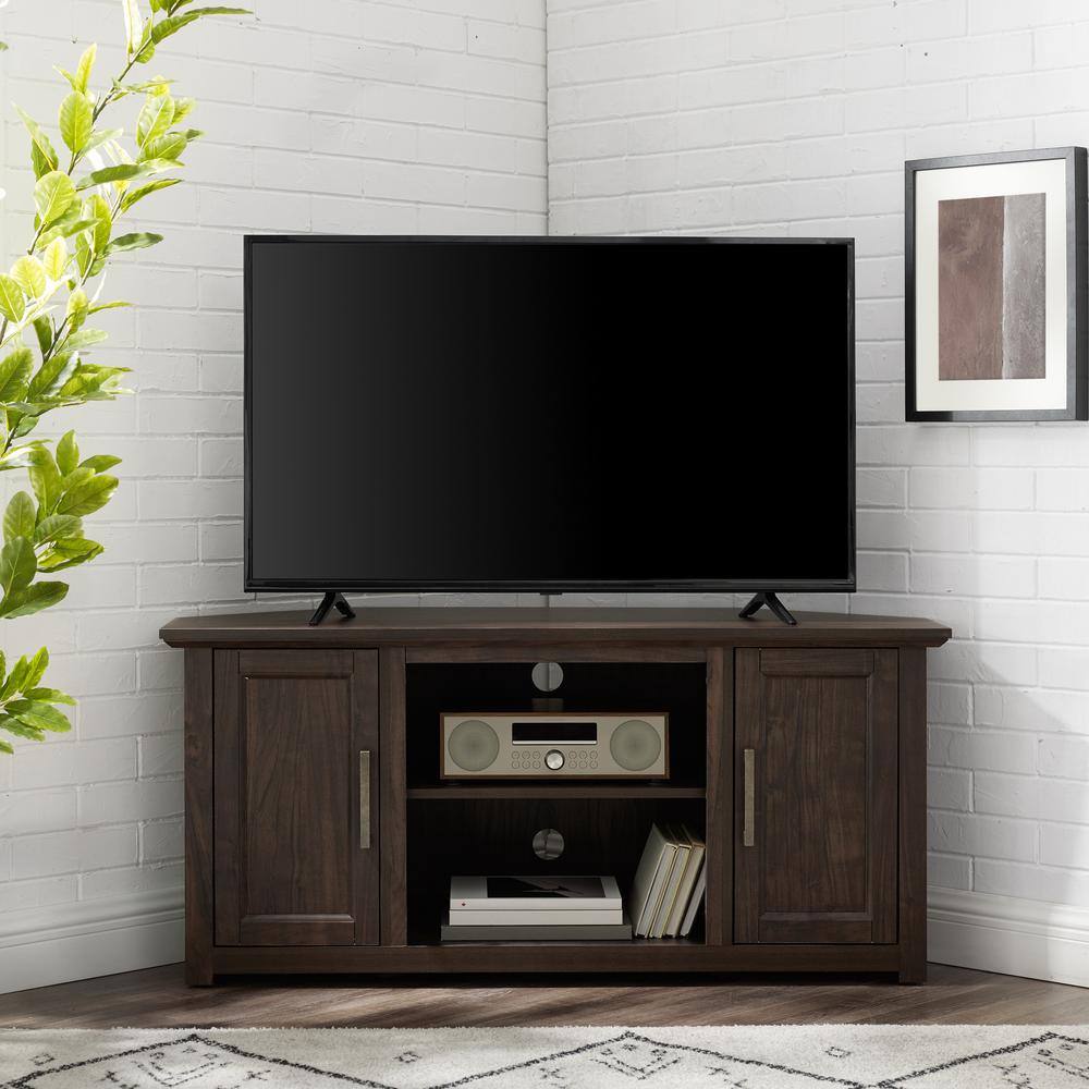 CROSLEY FURNITURE Camden 48 in. Dark Walnut Wood Corner TV Stand Fits 50 in. TV with Cable Management CF101248-DW