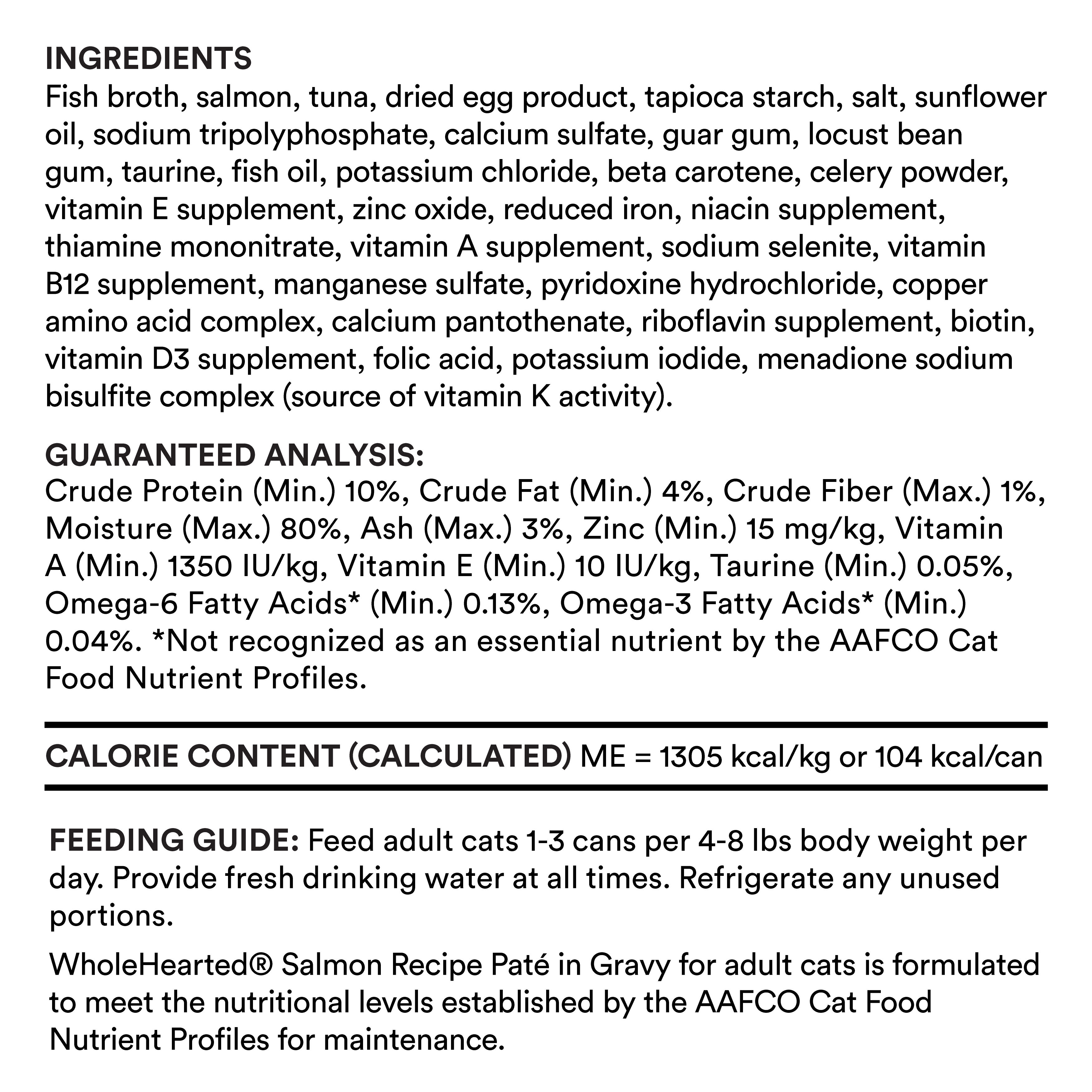 WholeHearted Grain Free Salmon Recipe Pate Adult Wet Cat Food， 2.8 oz.， Case of 12