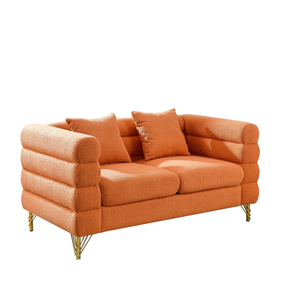 Orange Teddy Upholstered Sofa Set with Pillows  Removable Cushions  and Chic Metal Legs  3 Seater Sofa * 2