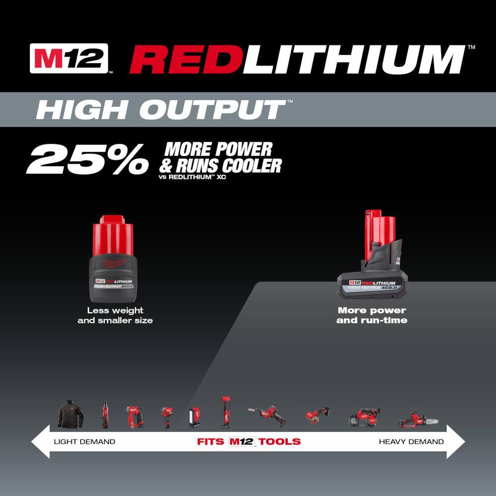 MW M12 FUEL 12V Lithium-Ion Cordless Oscillating Multi-Tool Kit w(2) High Output 2.5 Ah Batteries + (1) 5.0 Ah Battery 2526-21HO-48-11-2452S