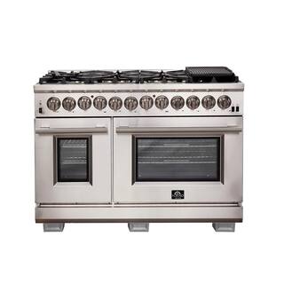 Forno Capriasca 48 in. 6.58 cu. ft. Gas Range with 8-Gas Burners and Double Electric 240-Volt Oven in Stainless Steel FFSGS6187-48