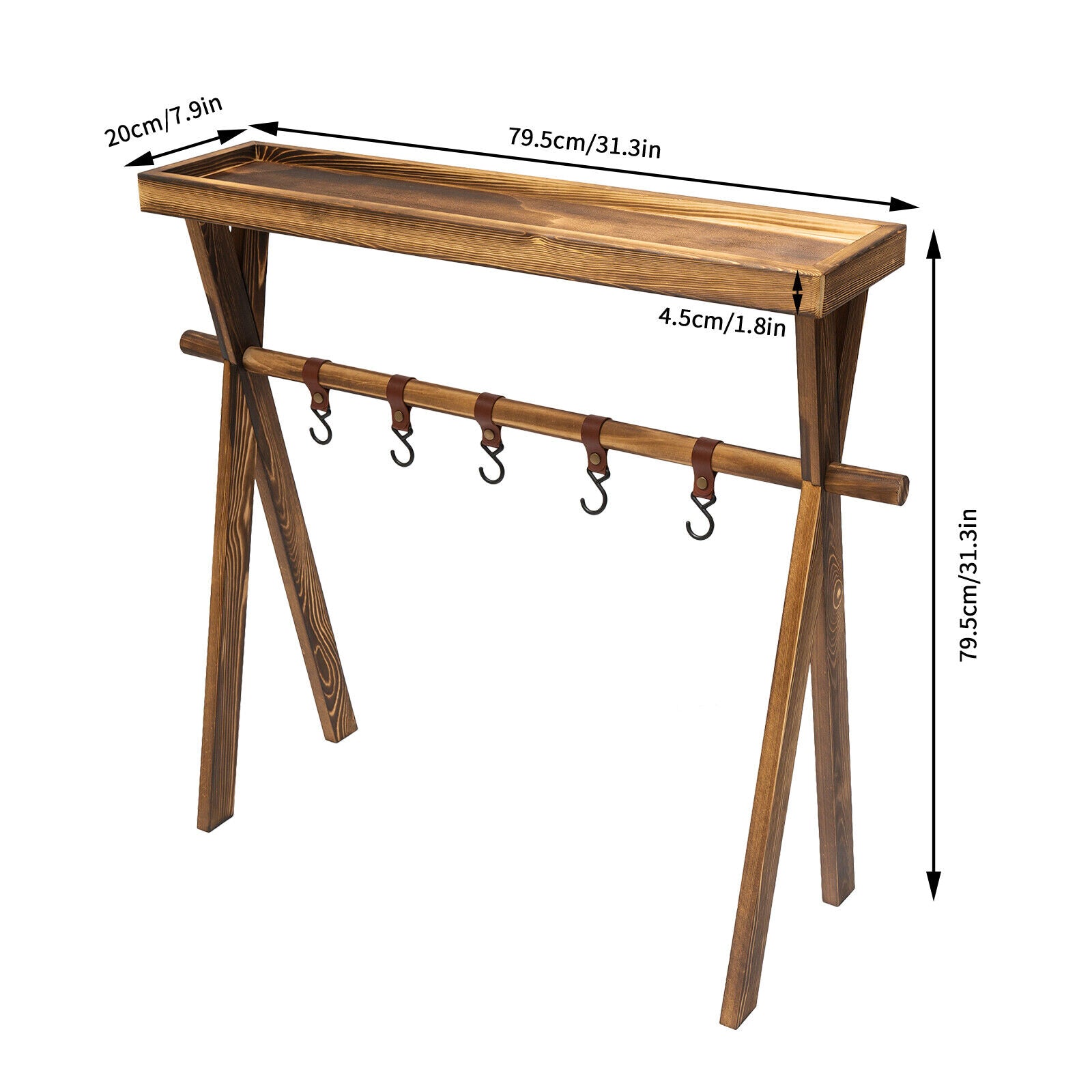 Oukaning Wooden Portable Picnic Rack，Outdoor Backyard Camping Hanging Rack Picnic Table Rack