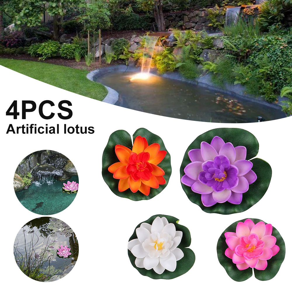 Willstar 4PCS Water Feature Artificial Floating Lotus Flowers， Pond Planter Realistic Water Lily Flower/Lotus Ornaments for Garden Pond Aquarium Fish Tank Decoration