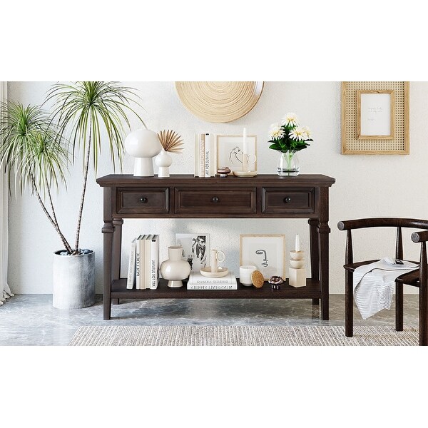 Retro Style Console Table with Three Drawers and Bottom Shelf