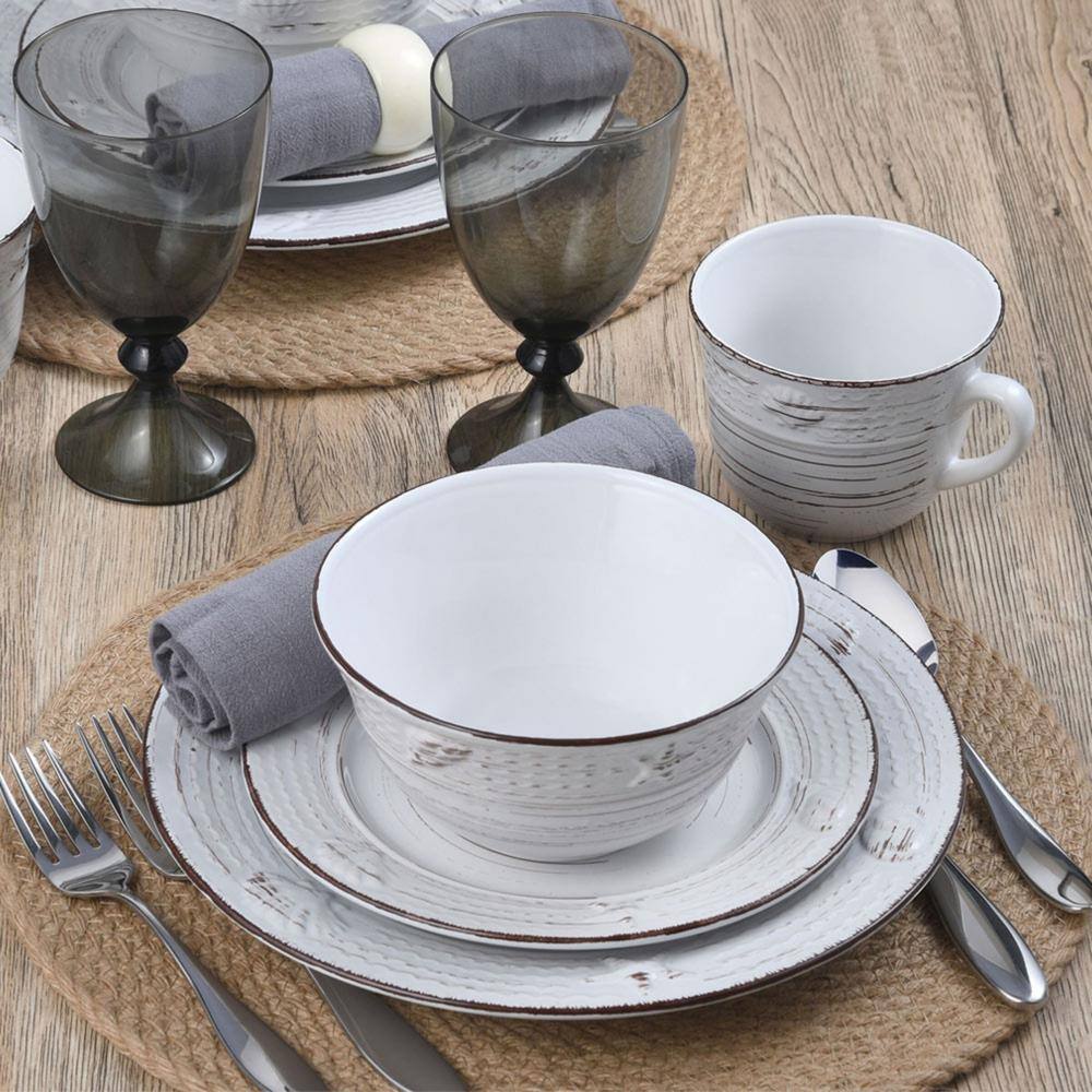 Pfaltzgraff 16-Piece Trellis Coastal White Stoneware Dinnerware Set (Service For 4) 5267774