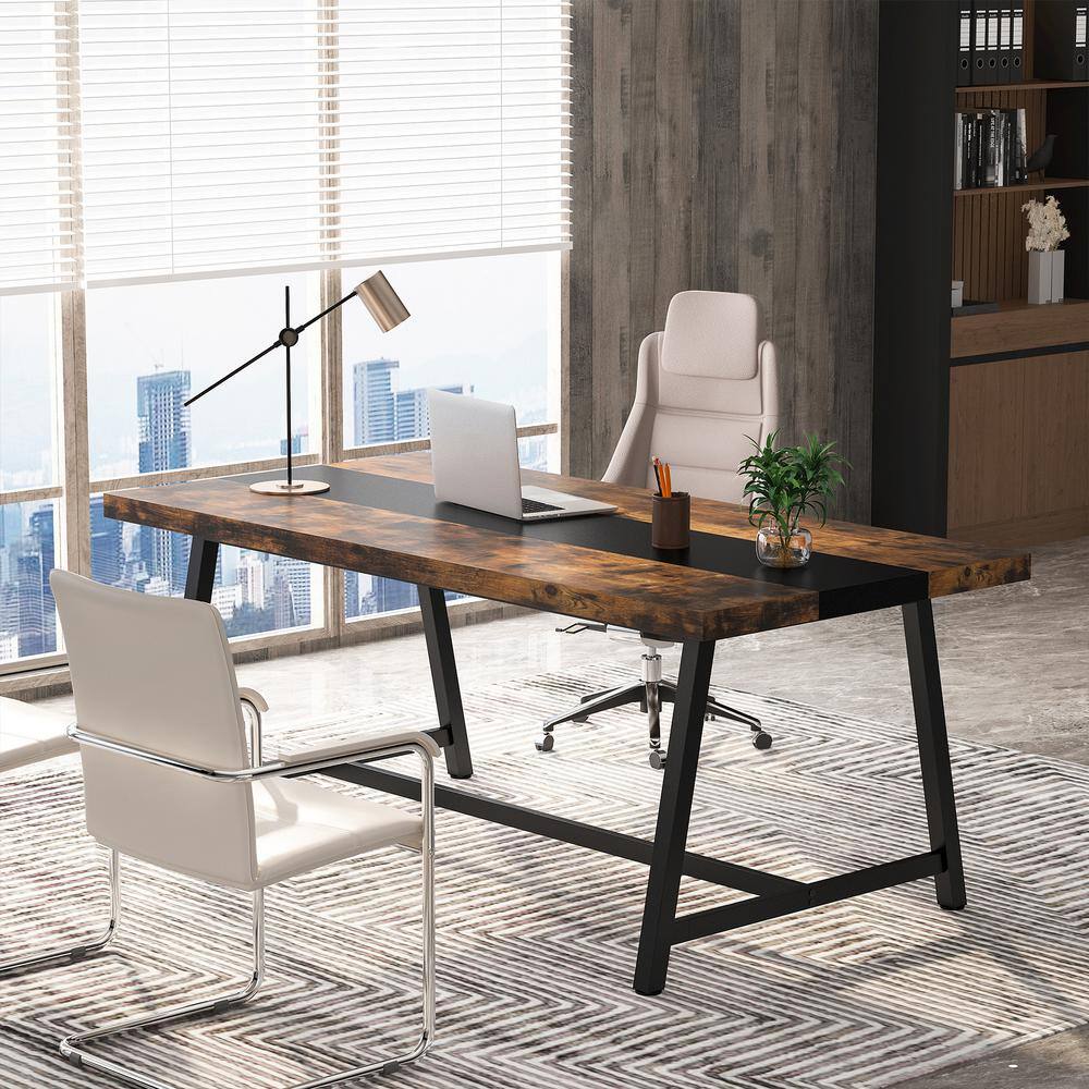 Tribesigns Cassey 70.9 in. Rectangle Conference Table 6 ft. Meeting Table Rustic Brown With Black Wood Computer Desk CT-F1596