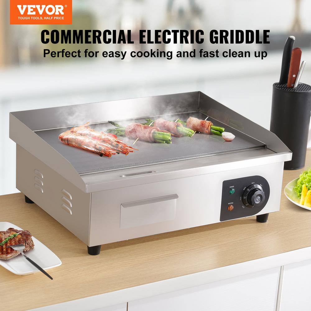 VEVOR Commercial Electric Griddle 22 in.Countertop Flat Top Griddle 1600 Watt Stainless Steel Teppanyaki Grill with Non Stick PDDBLDQ2210MMOPHZV1