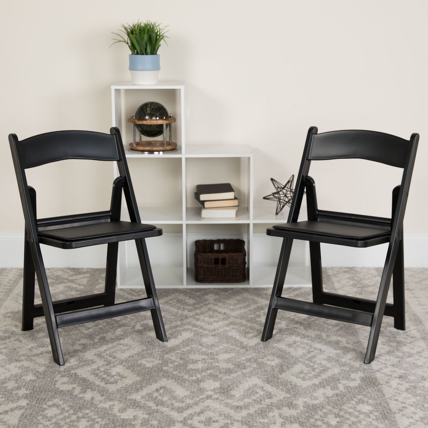 Emma and Oliver Folding Chair - Black Resin  2 Pack 1000LB Weight Capacity Event Chair