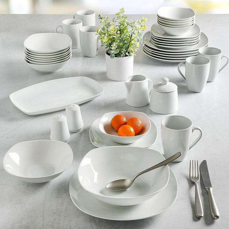 Gibson Home Classic Pearl 39 Piece Fine Ceramic Square Dinnerware Set