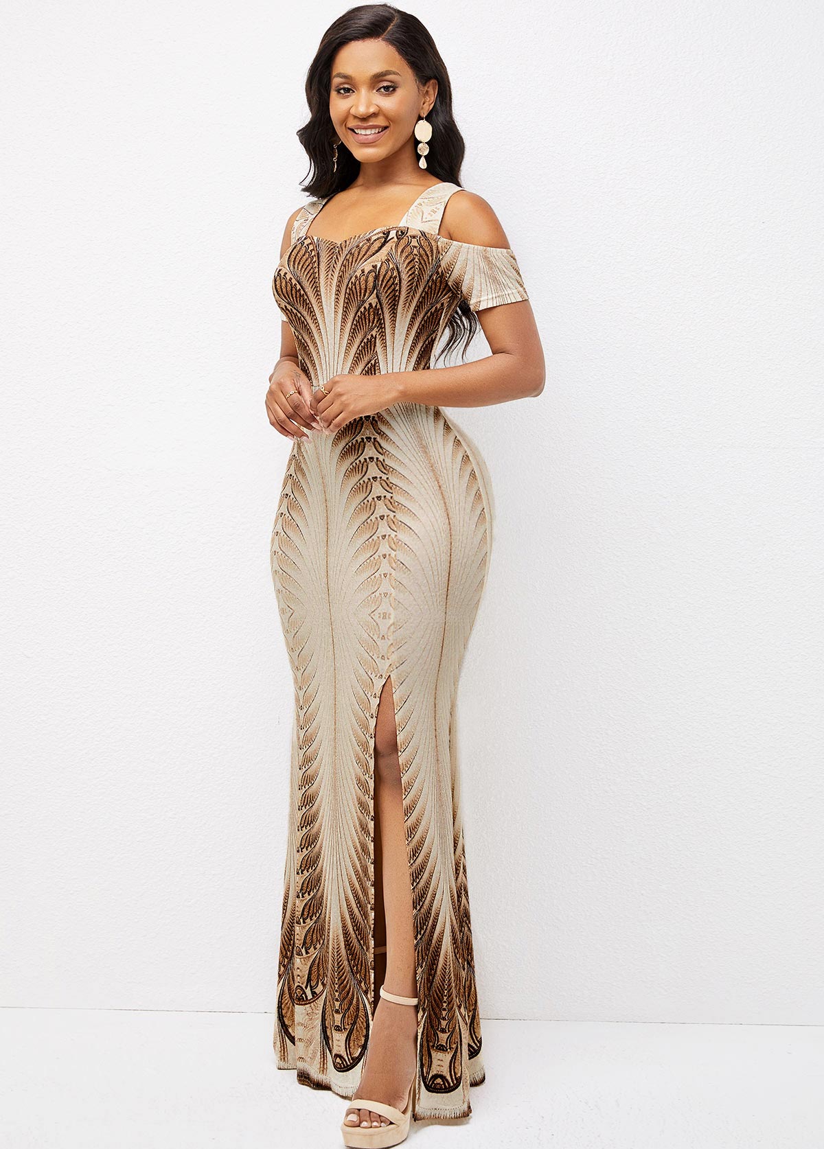 Foil Print Texture Knitted Side Slit Dress