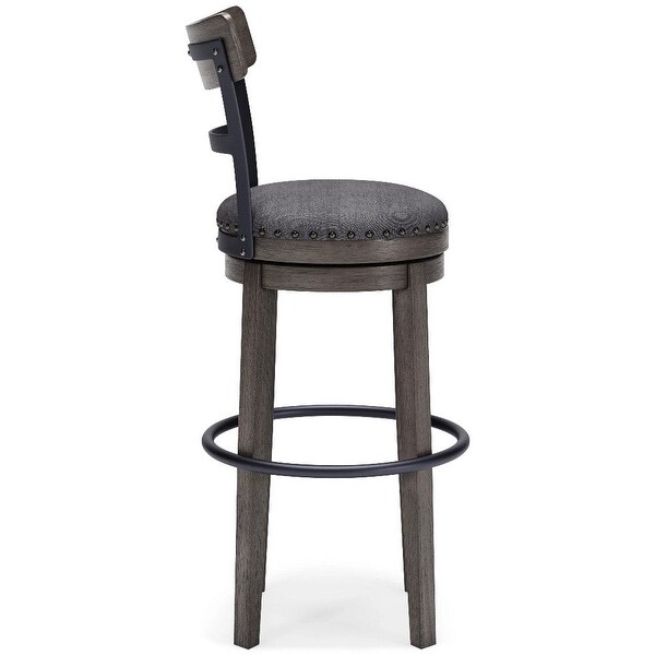 Swivel Barstool with Nailhead Trim and Curved Panel Back， Tall， Gray - 20.38 L x 19.25 W x 43.38 H