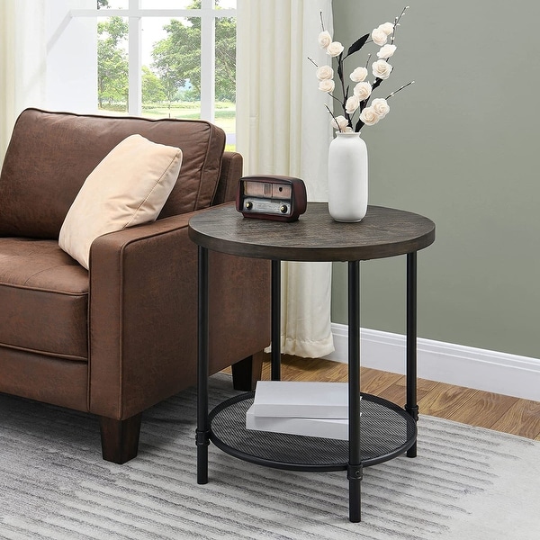 Round Industrial End Table， 2-Tier