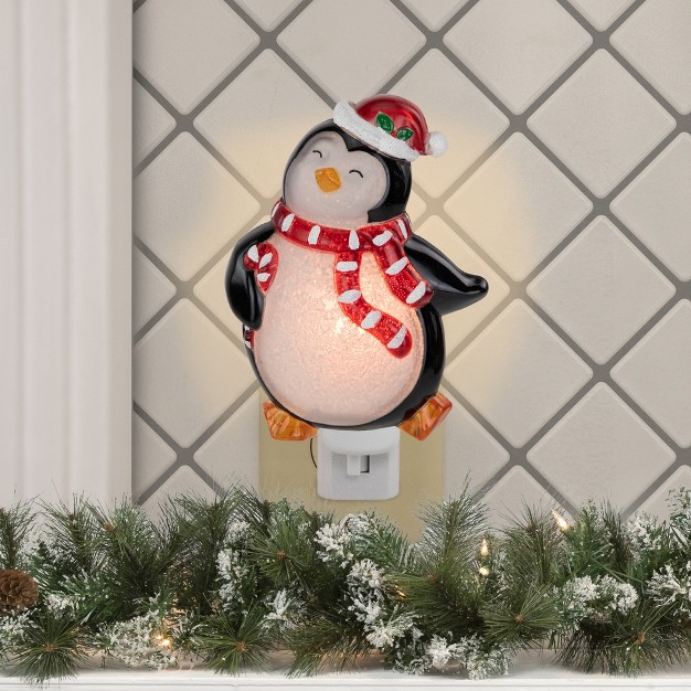 Black And Red Happy Penguin In Santa Hat Christmas Night Light