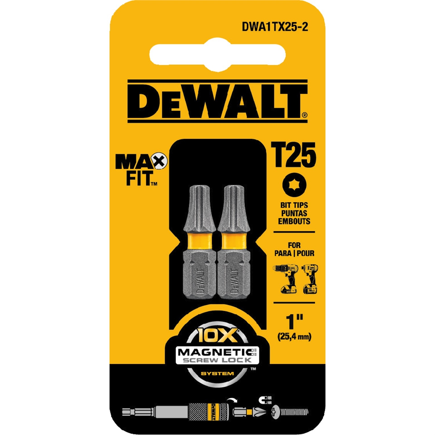 DW Max Fit Torx T25 X 1 in. L Insert Bit S2 Tool Steel 2 pc