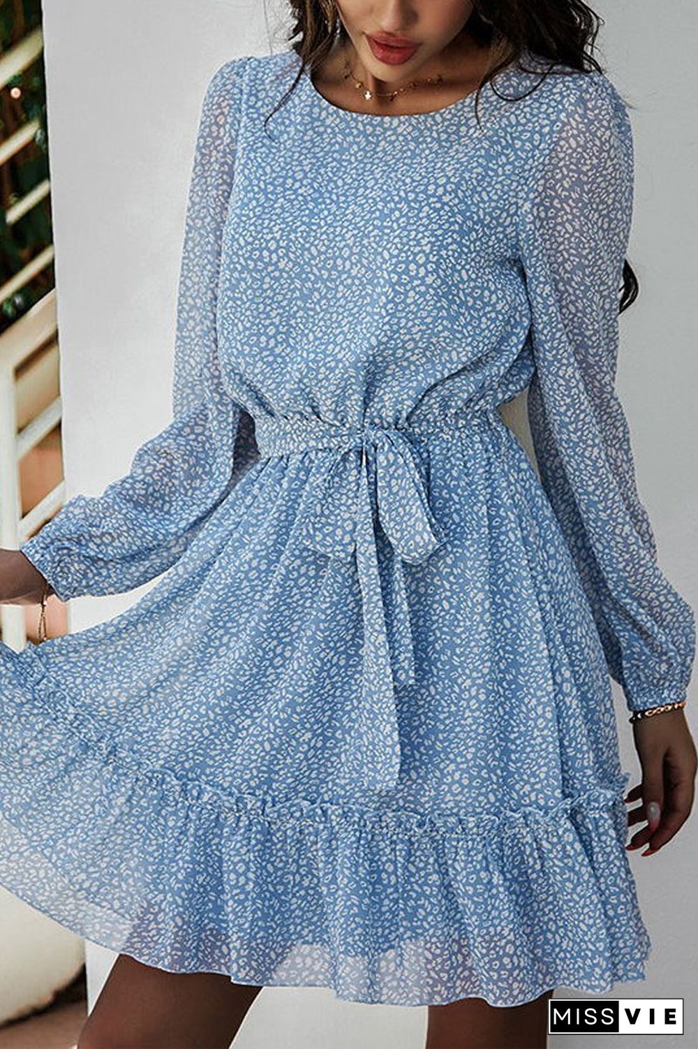 Lace-Up Floral Printed Ruffle Dress