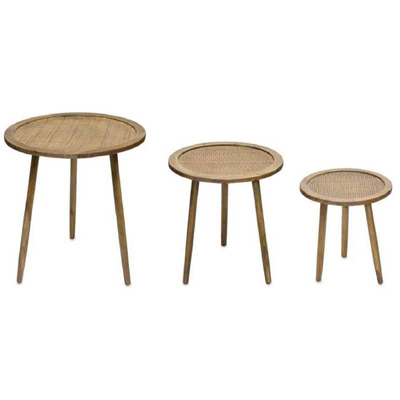 Rattan Wood Accent Table (set Of 3)